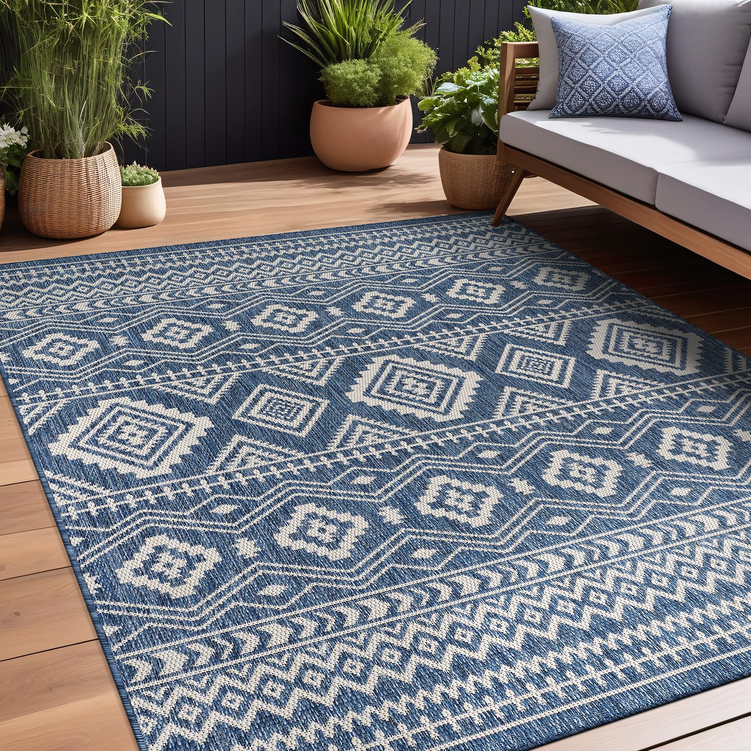 Beverly Rug Waikiki Boho Indoor Outdoor Rug 6X9, Washable Outside Carpet For Patio, Deck, Porch, Bohemian Area Rug, Farmhouse Ru