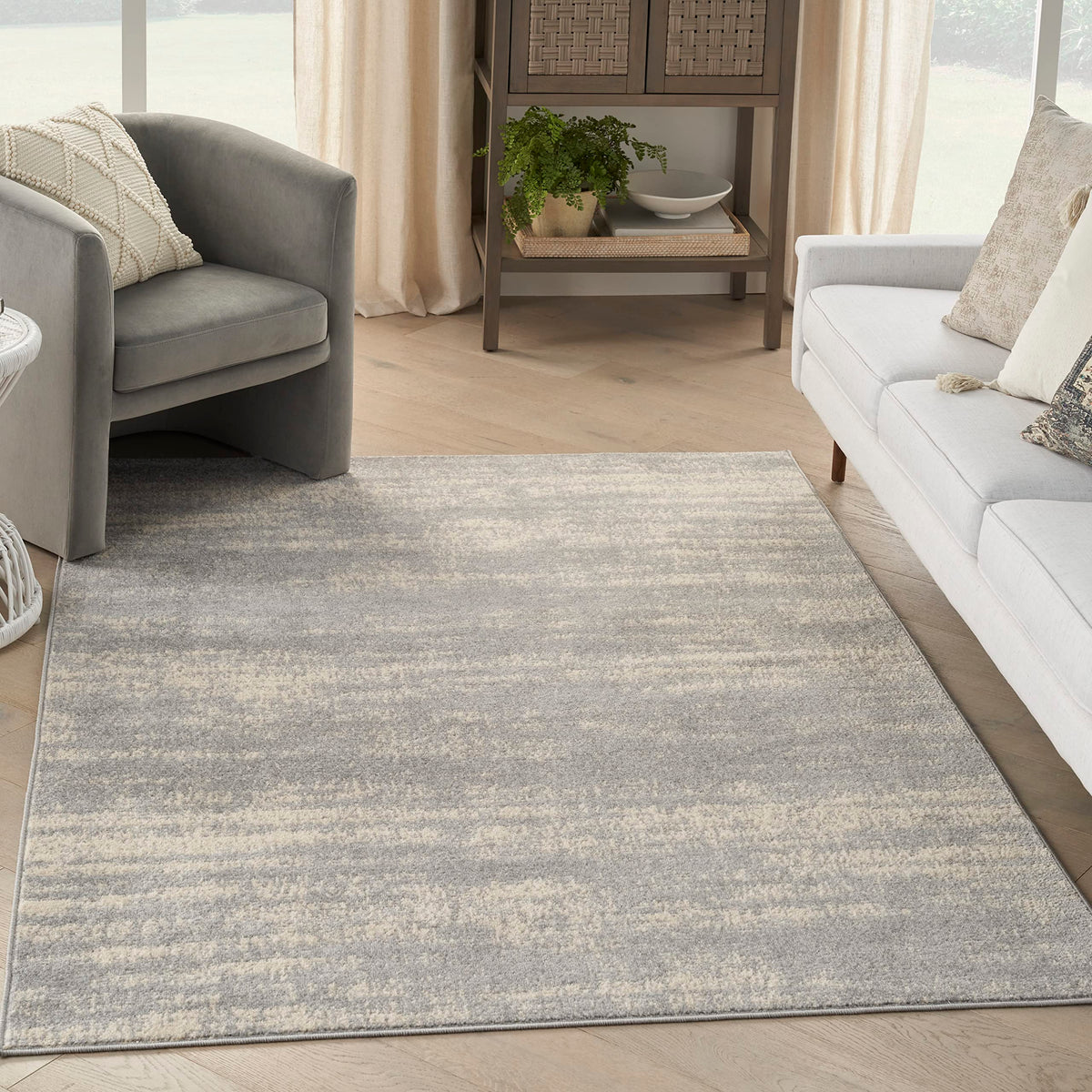 Nourison Essentials Indoor/Outdoor Solid Abstract Grey/Beige 5' X 7' Area Rug, Easy Cleaning, Non Shedding, Bed Room, Living Room, Dining Room, Backyard, Deck, Patio (5X7)