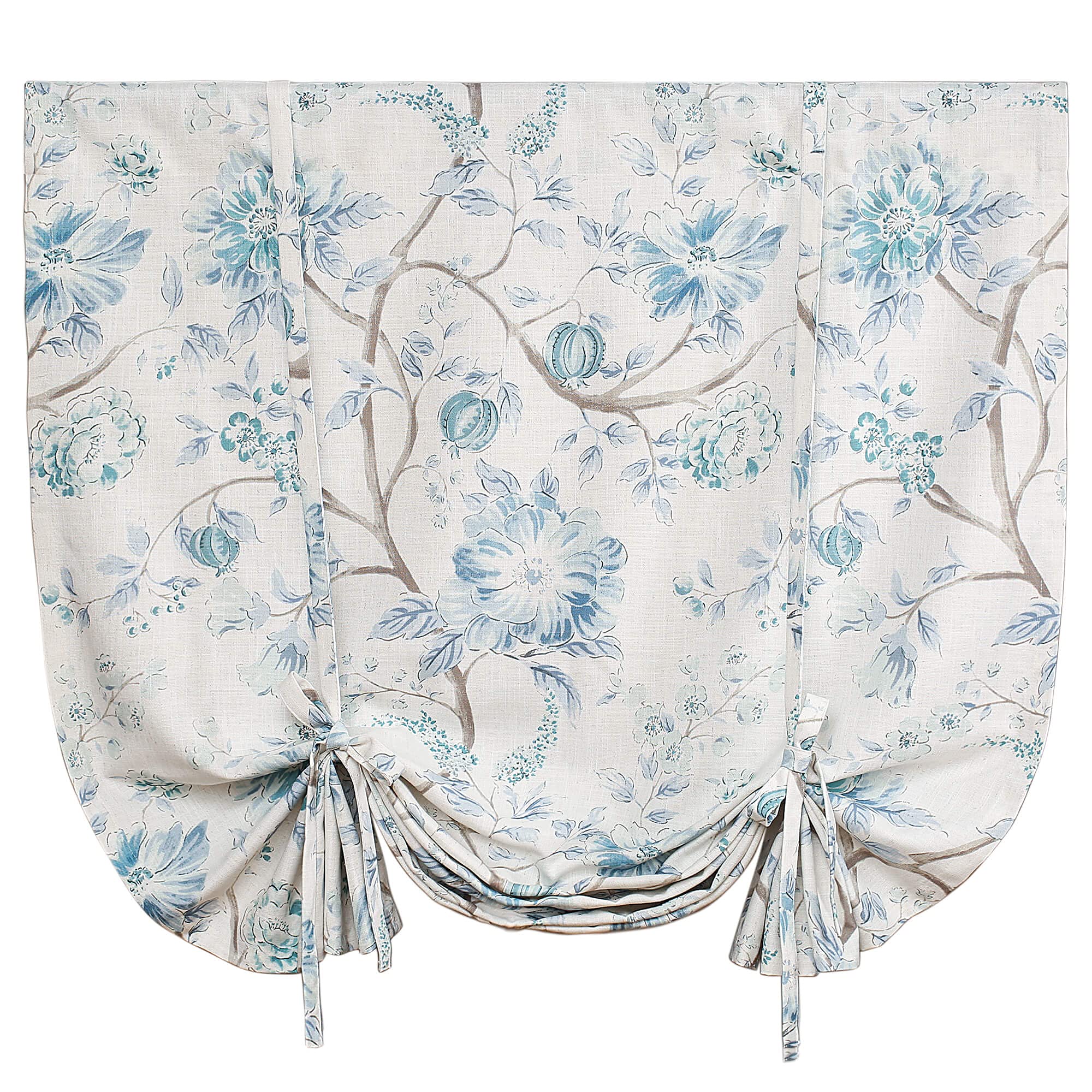 Leeva Balloon Tie Up Curtains For Windows, Adjustable Floral Branches Print Pattern Linen Small Window Shade For Kitchen Studio