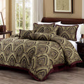 Chezmoi Collection Pierre Comforter Set Oversized King Size, 7-Piece Burgundy Black Gold Medallion Paisley Jacquard Bedding Set