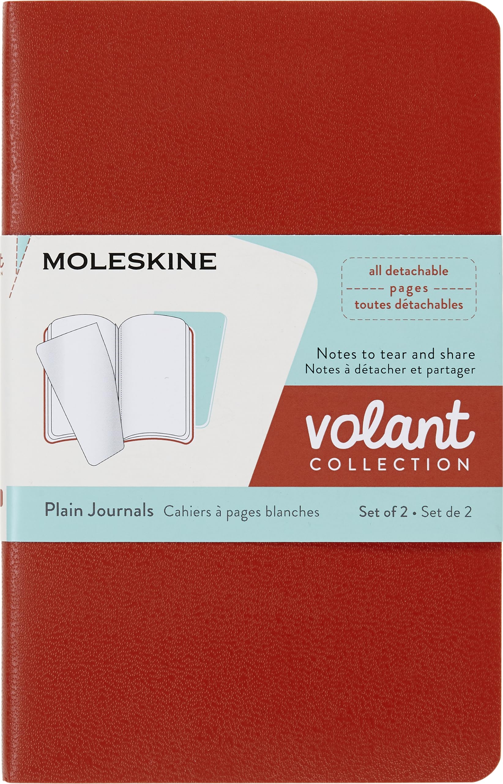 Moleskine Volant Journal, Soft Cover, Pocket (3.5' X 5.5') Plain/Blank, Coral Orange/Aqua Blue, 80 Pages (Set Of 2)