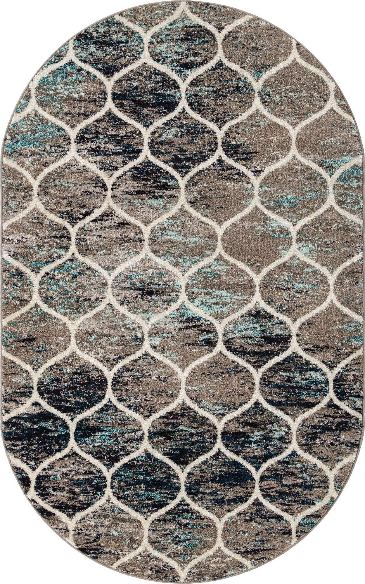Unique Loom Trellis Frieze Collection Area Rug - Rounded (5 x 8 Oval, Blue Multi/ Ivory)