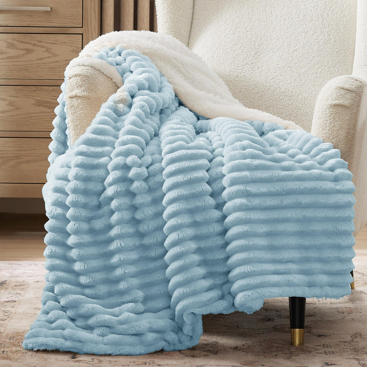 Bedsure Sherpa Throw Blanket For Couch - Super Soft Cozy Blanket For Bed, Fleece Thick Warm Blanket For Winter, Plush Blue Throw