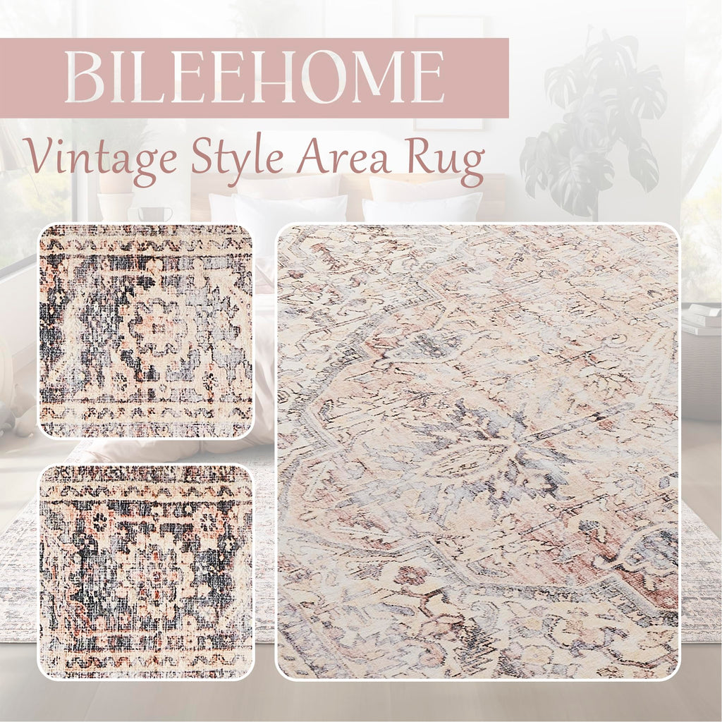 Bileehome Pink Boho Rugs For Bedroom Aesthetic Under Bed,Washable Cute Floral Large Neutral Area Rugs 8X10 For Living Room,8 X 1