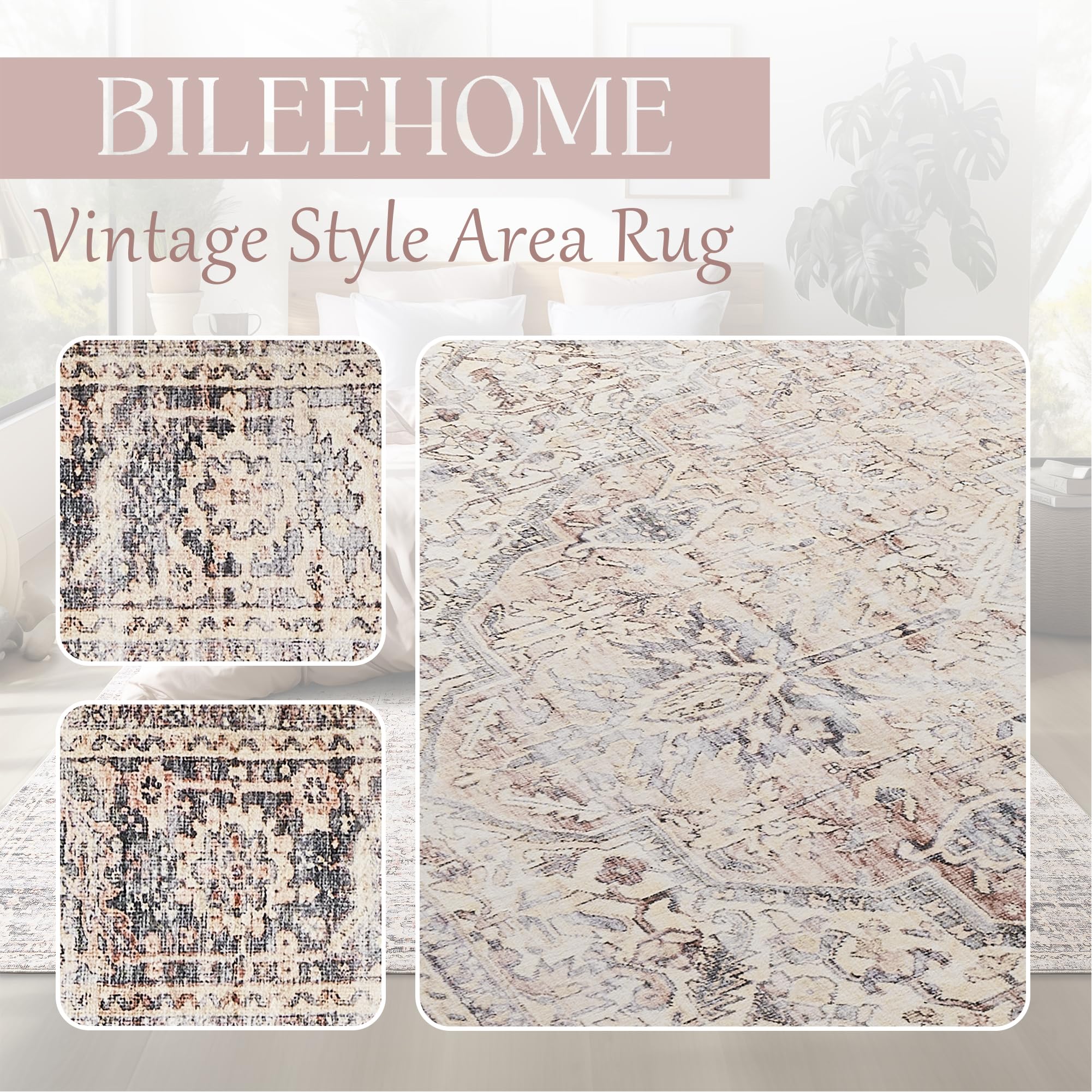 Bileehome Pink Boho Rugs For Bedroom Aesthetic Under Bed,Washable Cute Floral Large Neutral Area Rugs 8X10 For Living Room,8 X 1