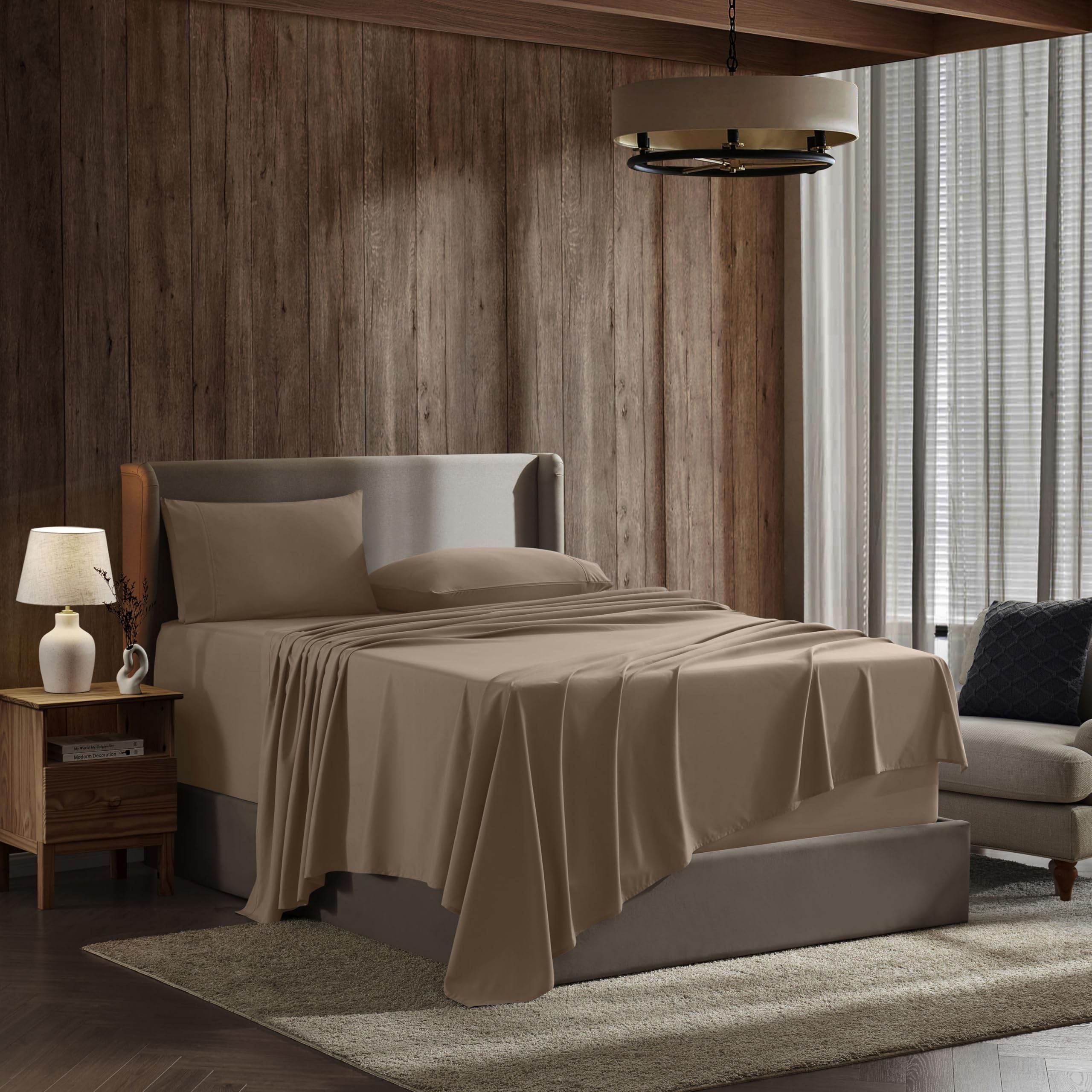 Nestl King Size Sheets Set - 4 Piece King Sheets, Deep Pocket, Hotel Luxury, Extra Soft, Breathable And Cooling, Taupe King Bed Sheets
