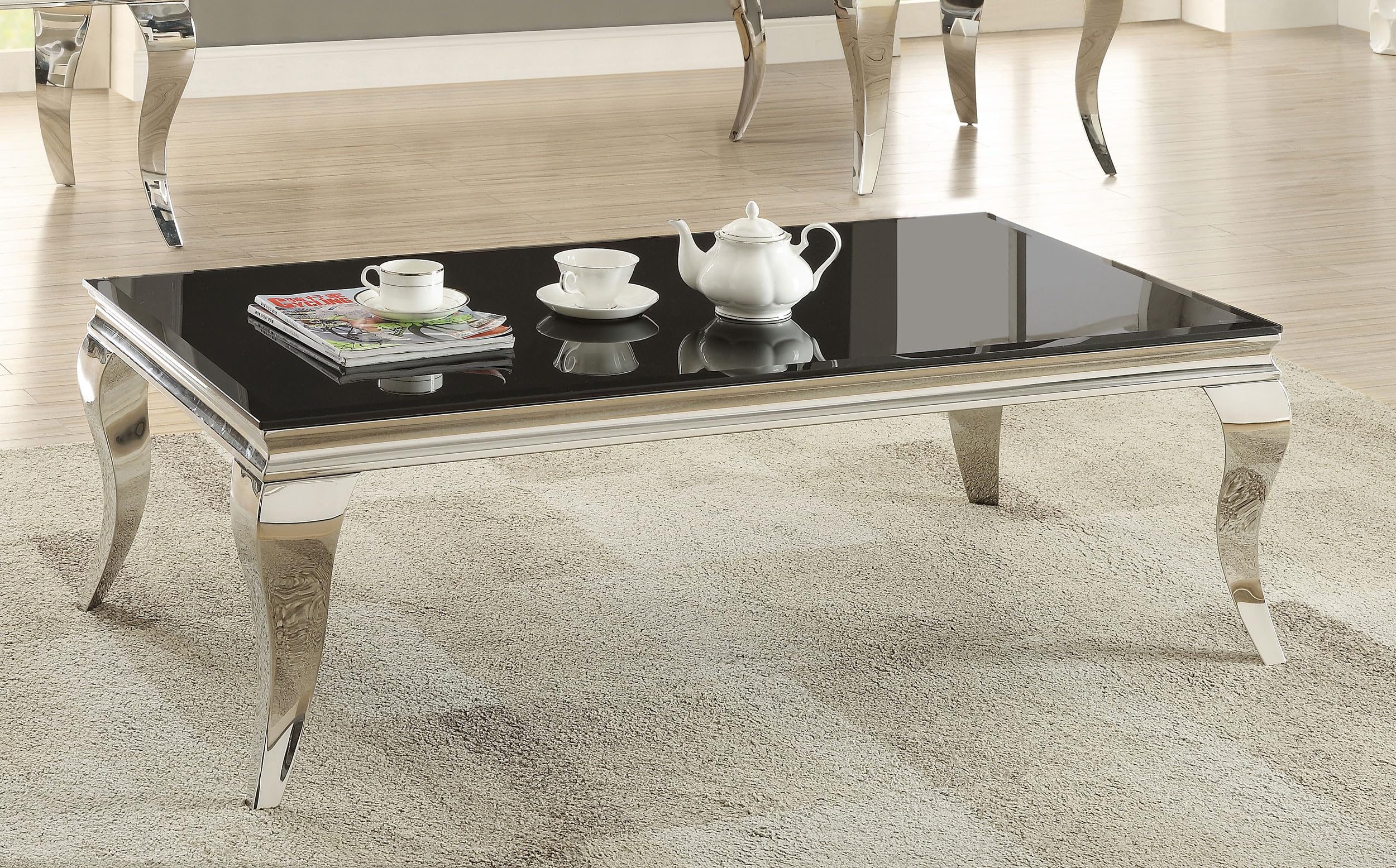 Coaster Home Furnishings Carone Rectangular Glass Top Coffee Table Black and Chrome