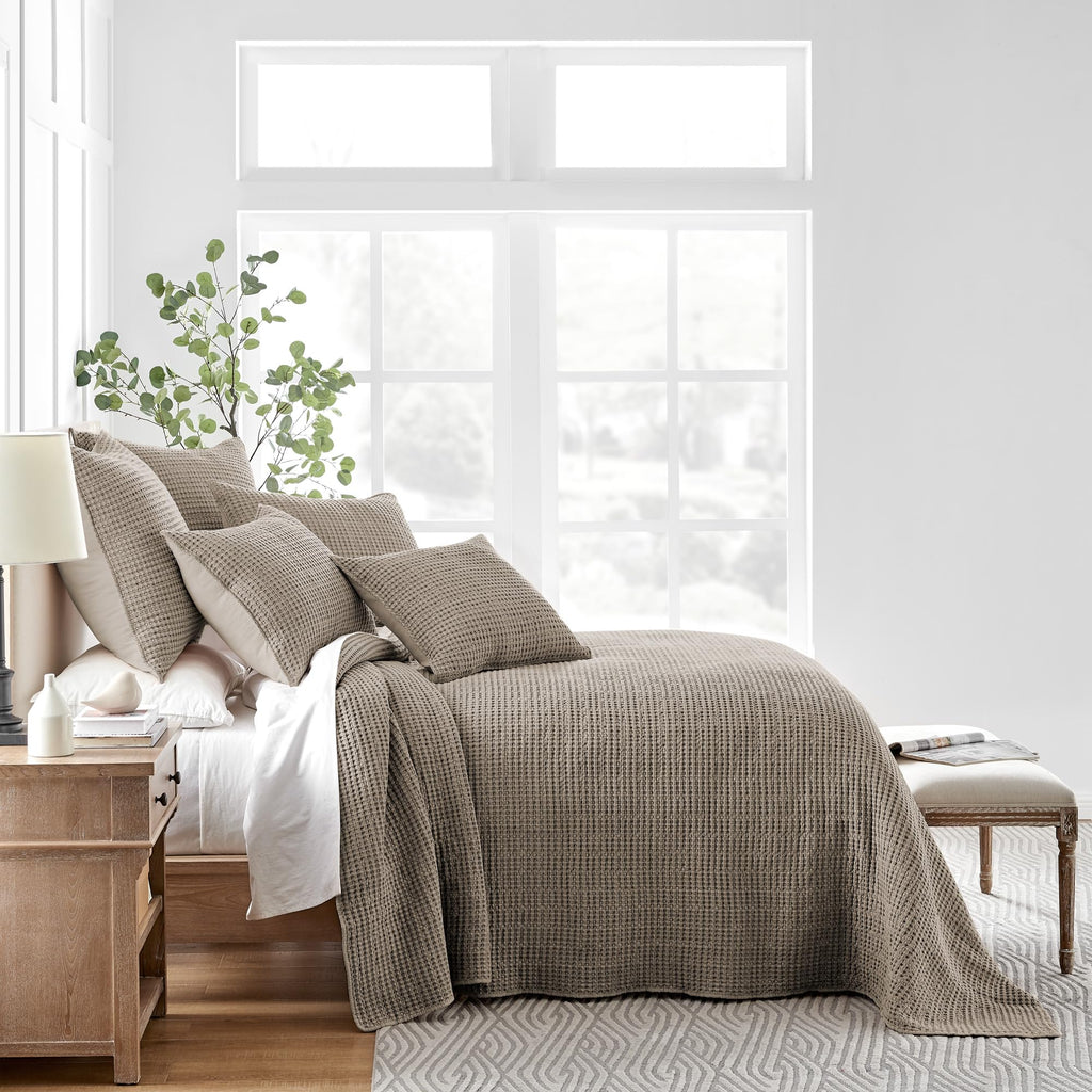 Levtex Home - Mills Waffle - Queen Quilted Bedspread Set - Cocoa Cotton Waffle - Bedspread Size (102 X 118In.), Sham Size (26 X