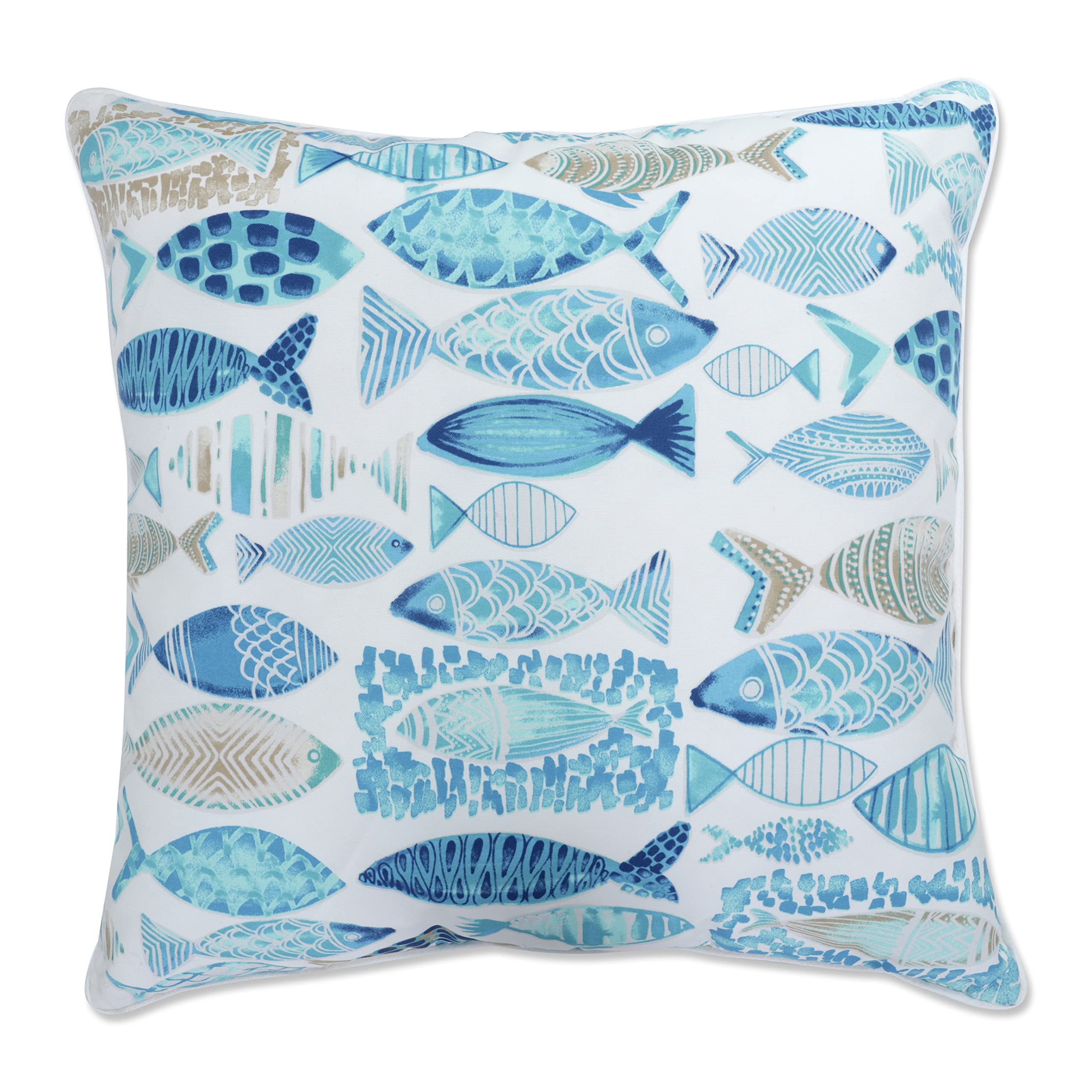 Pillow Perfect Outdoor/Indoor Pillow, Floor - 25' X 25', Blue Hooked Seaside