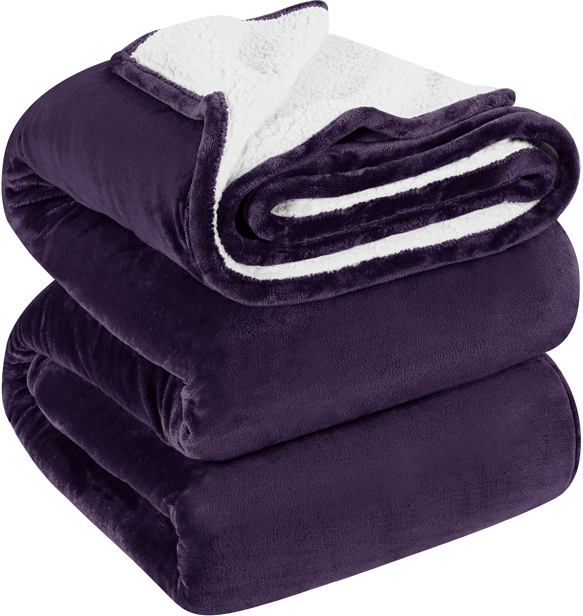 Utopia Bedding Sherpa Bed Blanket Full Size Plum 480Gsm Plush Blanket Fleece Reversible Blanket For Bed And Couch (90X86 Inches)