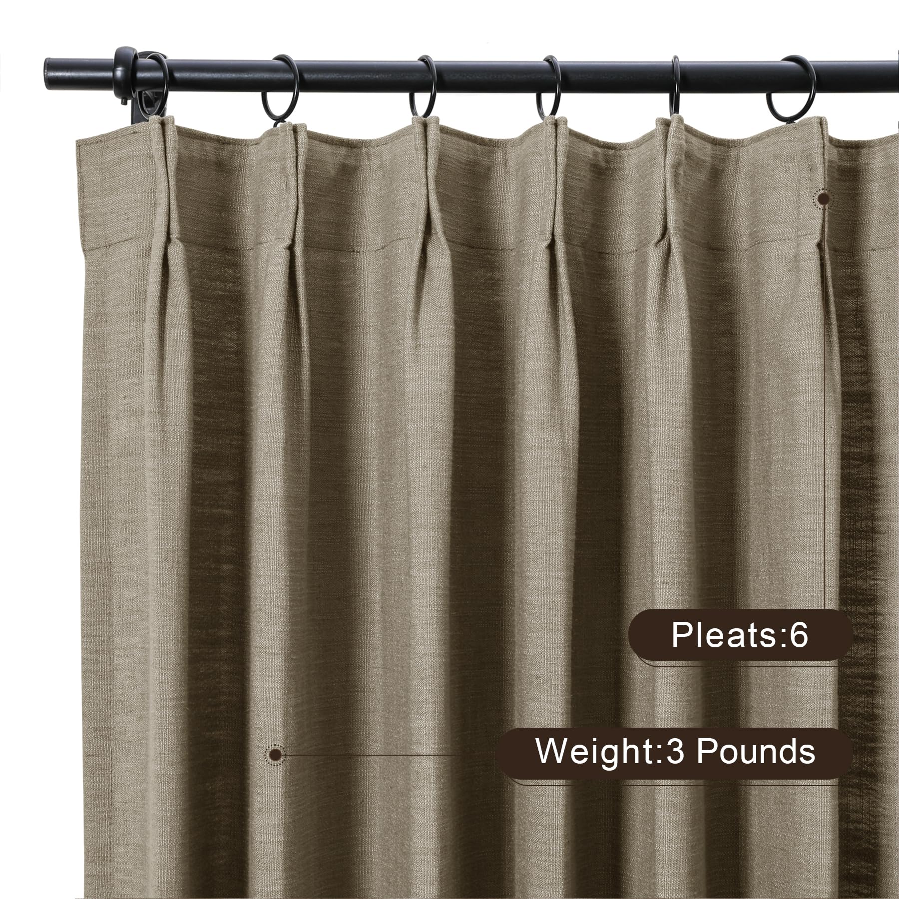 Twopages Taupe Grey Pinch Pleated Drape 84 Inch Length Linen Light Filtering Room Darkening Curtain For Bedroom, Double Layer Li