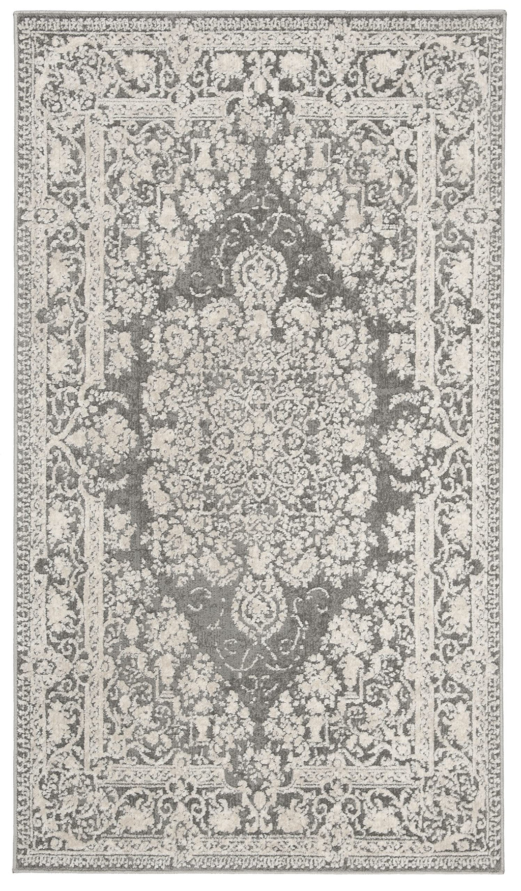SAFAVIEH Reflection Collection Accent Rug - 2'3'' x 3', Dark Grey & Cream, Vintage Distressed Design, Non-Shedding & Easy Care, 