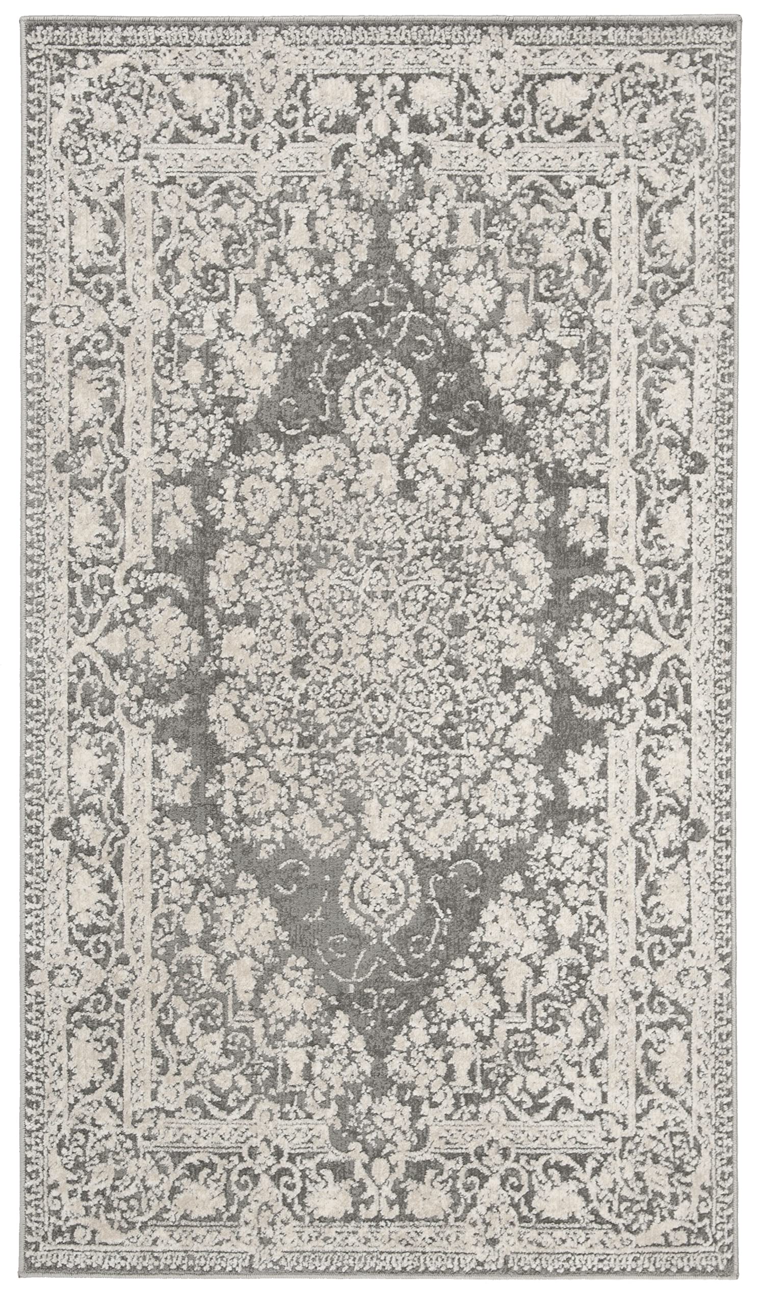 SAFAVIEH Reflection Collection Accent Rug - 2'3'' x 3', Dark Grey & Cream, Vintage Distressed Design, Non-Shedding & Easy Care, 