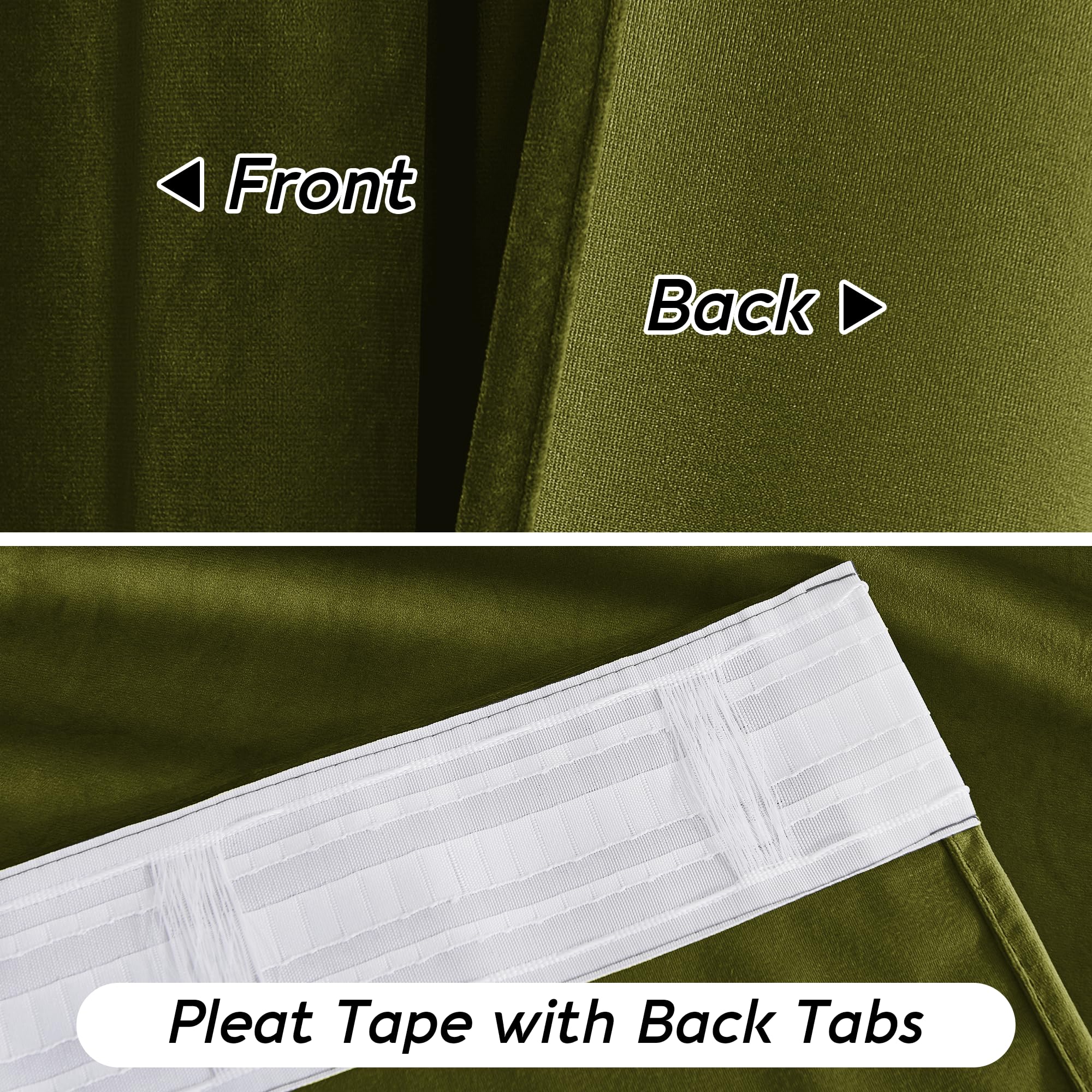 Ryb Home Moss Green Velvet Curtains 84 Inches, Luxury And Soft Velvet Fabric, Spring Summer Decorative Curtains & Drapes For Patio Doory Room Window, W 52 X L 84 Inches, 2 Panels Set
