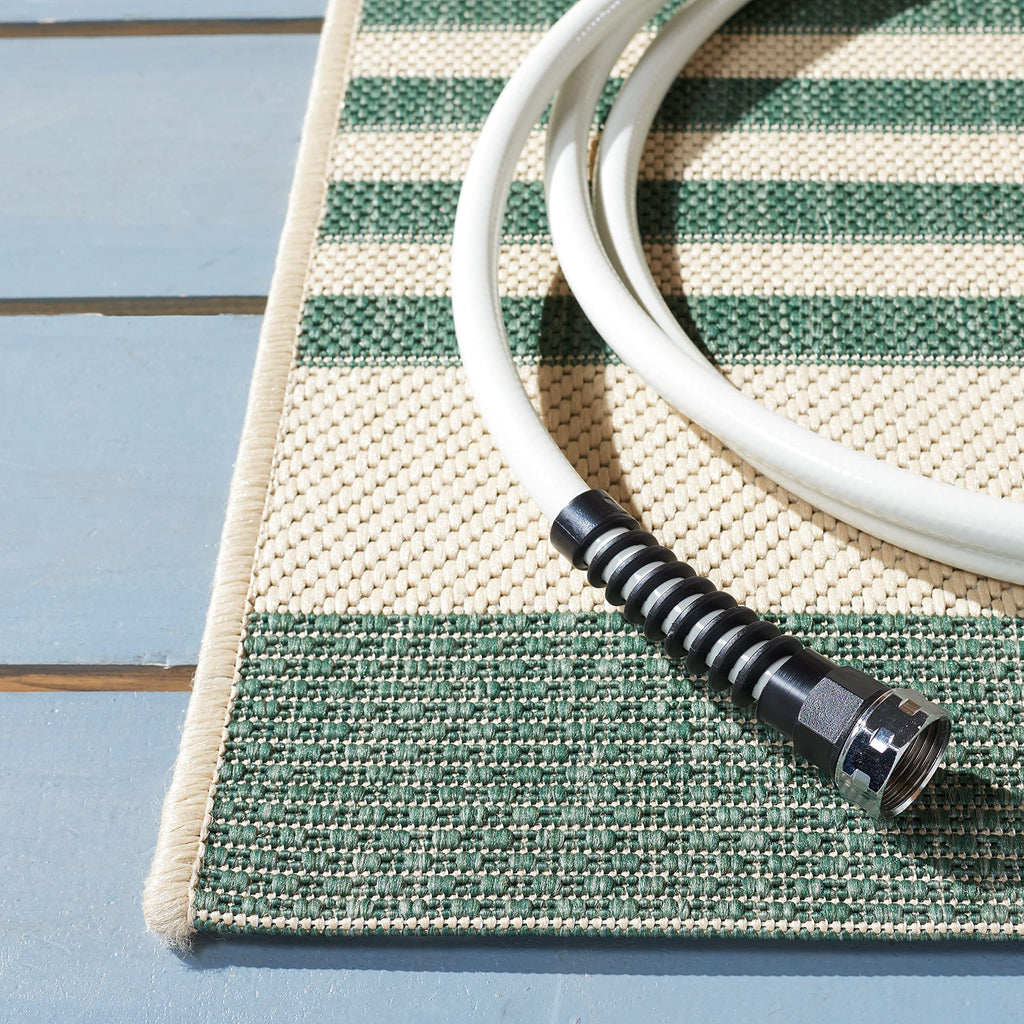 Safavieh Courtyard Collection Runner Rug - 2'3'' X 6'7'', Beige & Dark Green, Stripe Design, Non-Shedding & Easy Care, Indoor/Ou