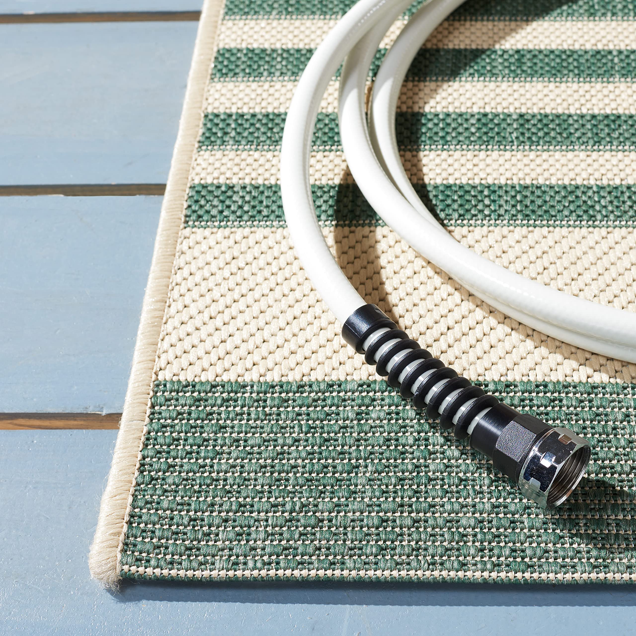 Safavieh Courtyard Collection Runner Rug - 2'3'' X 6'7'', Beige & Dark Green, Stripe Design, Non-Shedding & Easy Care, Indoor/Ou