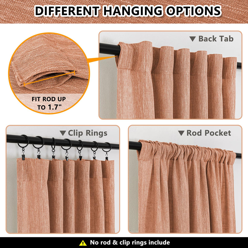 Mysky Home Orange Curtains For Bedroom Short Curtains For Small Window, Boho Semi Sheer Curtains 2 Panels Set Window Treatment Drapes Linen Style Texture For Closet/Kitchen, 50'X63', Burnt Orange