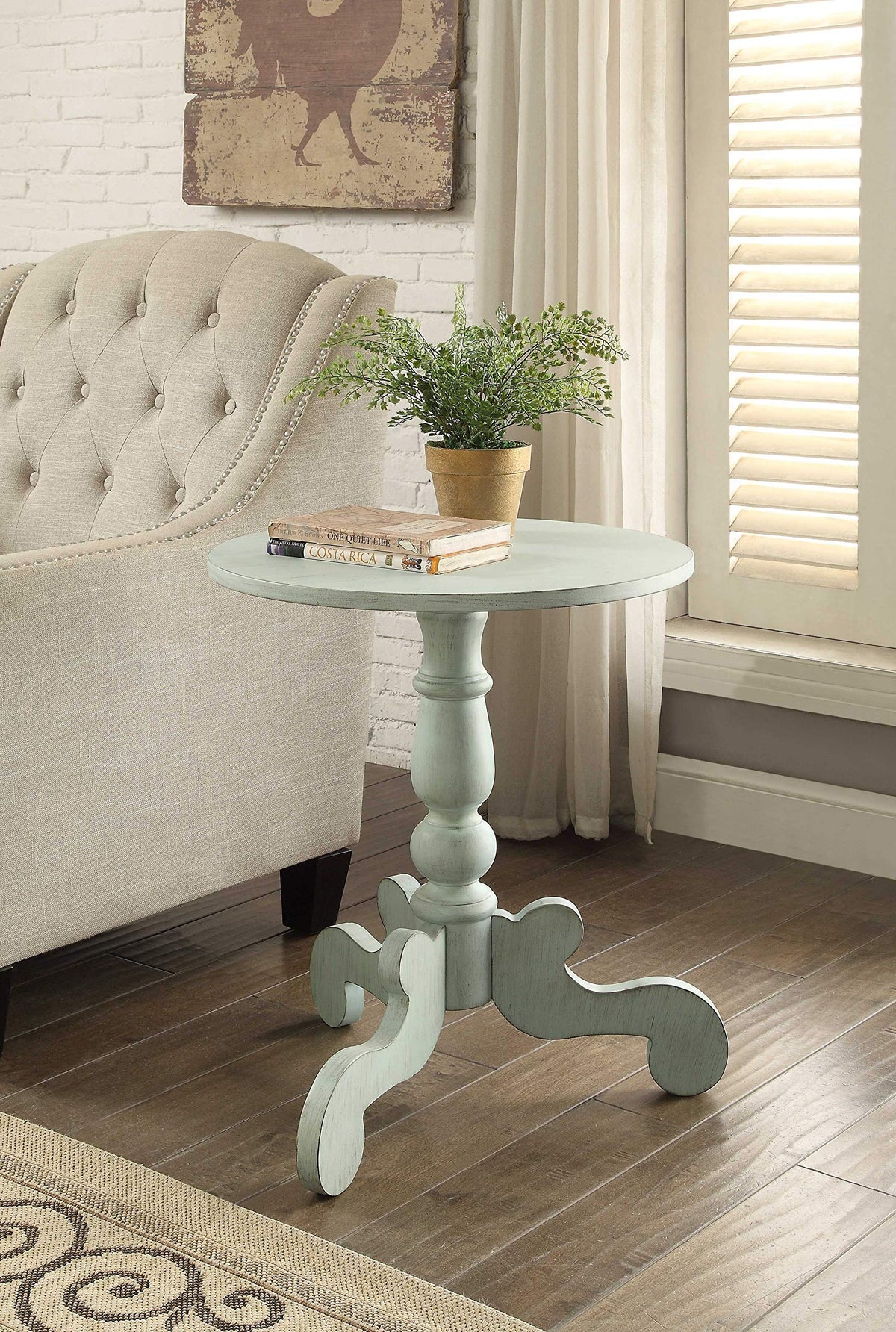 HomeRoots Furniture Side Table in Antique White Multicolor