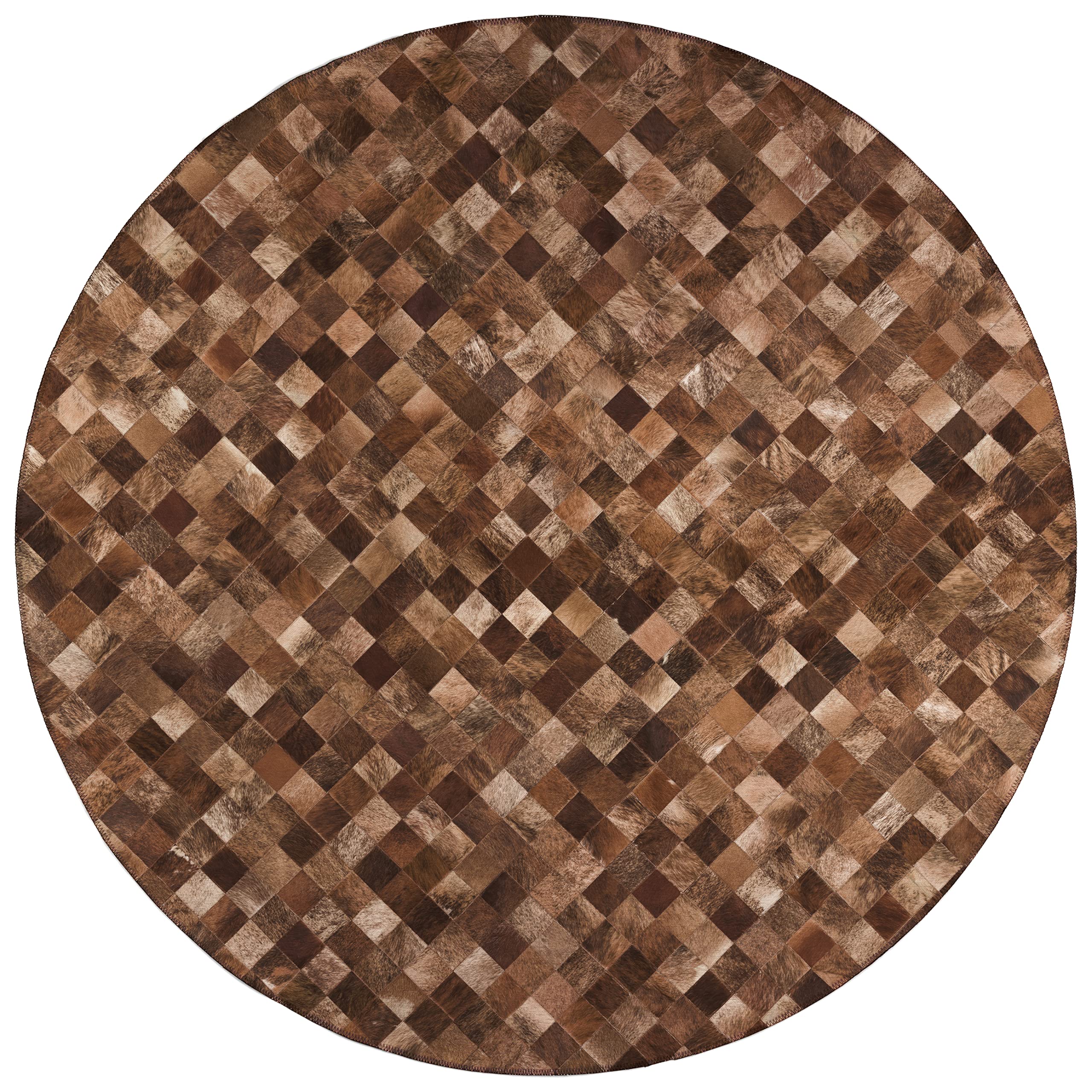 Addison Rugs Laredo Alr32 Brown Washable 8' X 8' Indoor Outdoor Round Rug, Easy Clean, Machine Washable, Non Shedding, Bedroom, Entry, Living Room, Dining Room, Kitchen, Patio Rug