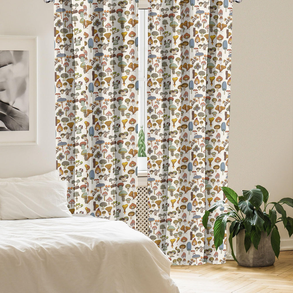 Ambesonne Colorful Window Curtains Pack Of 2, Pattern Of Mushrooms Designs In Cartoon Style Abstract Illustration Print, Lightwe