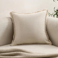 Hckot Linen Pillow Cover 22X22 Inch Natural Beige Throw Pillow Cover With Tassel Fringed Decorative Rustic Throw Pillows For Cou