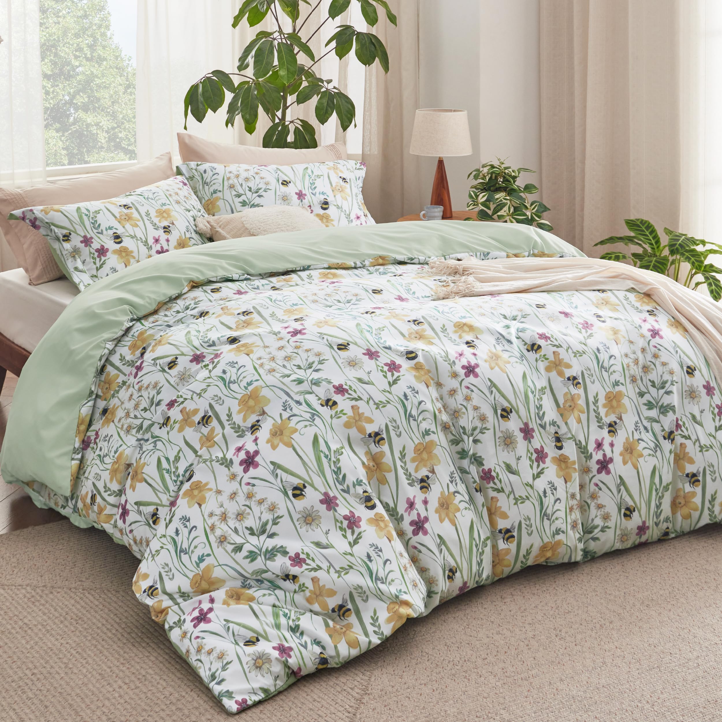 Bedsure Duvet Cover King Size - Reversible Floral Pattern Duvet Cover Set With Zipper Closure, Green Bedding Comforter Cover, 3 Pieces, 1 Duvet Cover 104'X90' And 2 Pillow Shams 20'X36'