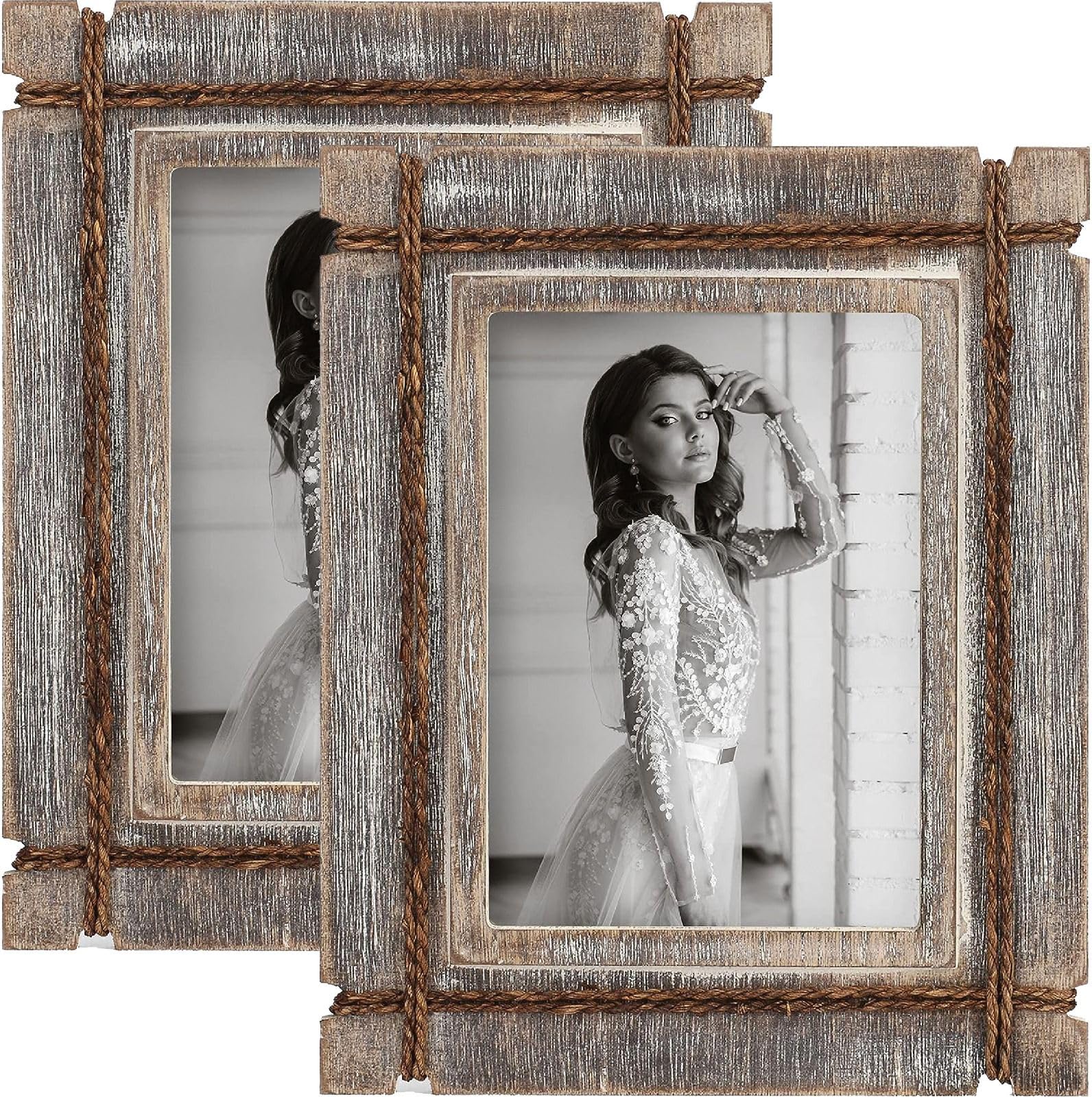 AKRILANE 8.5x11 Picture Frame Wood Rustic, Decorative, Distressed & Vintage Looking Photo Frames Wall Decor for Wall Mount & Tab