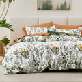 Bedsure Duvet Cover King Size - 100% Cotton Reversible Floral Duvet Cover Set With Zipper, Soft & Breathable Green Bedding Set,
