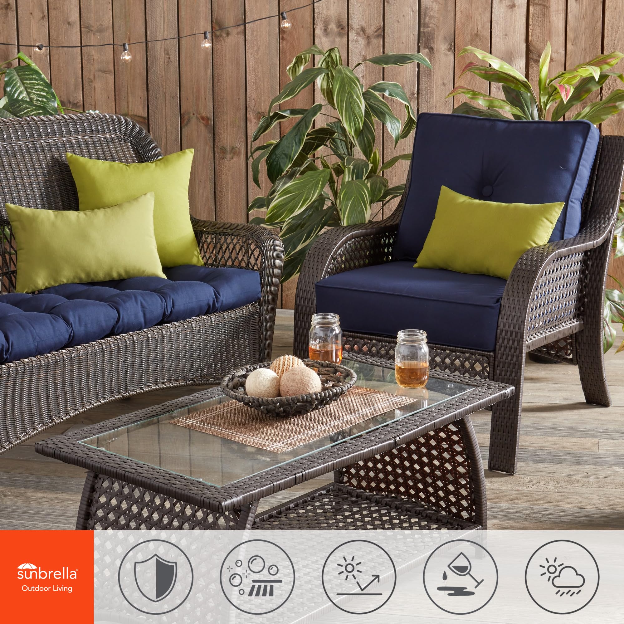 Greendale Home Fashions Outdoor Sunbrella Fabric Deep Seat Cushion, 2 Piece Set, Navy