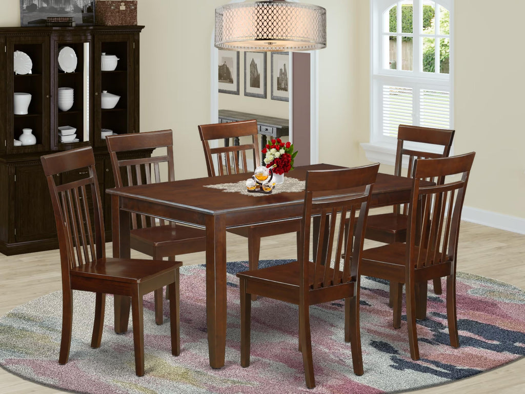 East West Furniture DUCA7-MAH-W 7 Piece Dining Set Consist of a Rectangle Solid Wood Table and 6 Kitchen Room Chairs, 36x60 Inch, Mahogany
