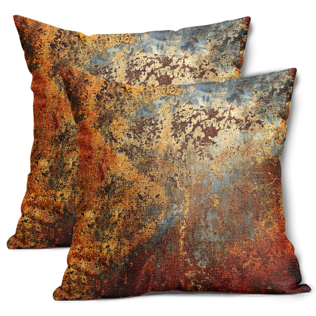 Brown Rust Metal Pillow Covers 18X18 In Gold Rusty Cinnamon Copper Bronze Metallic Pillow Cases Orange Teal Rustic Throw Pillows
