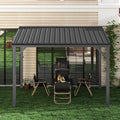 Domi 10x12 Wall Mounted Hardtop Gazebo, Connectable Lean to Pergola with Gutters & Galvanized Steel Roof, 60MPH Wind Resistanc