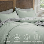 Bedsure Waffle Comforter Set King, Sage Green Cotton Bedding Set For All Seasons, Waffle Weave Bed Set, 3 Pieces, 1 Comforter (104'X90') And 2 Pillow Shams, Premium Cotton Cover With Polyester Fill