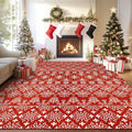 Washable Christmas Area Rug 8x10, Non-Slip Soft Large Carpet with Red Snowflake, Low Pile Faux Wool Xmas Throw Rug for Living Ro