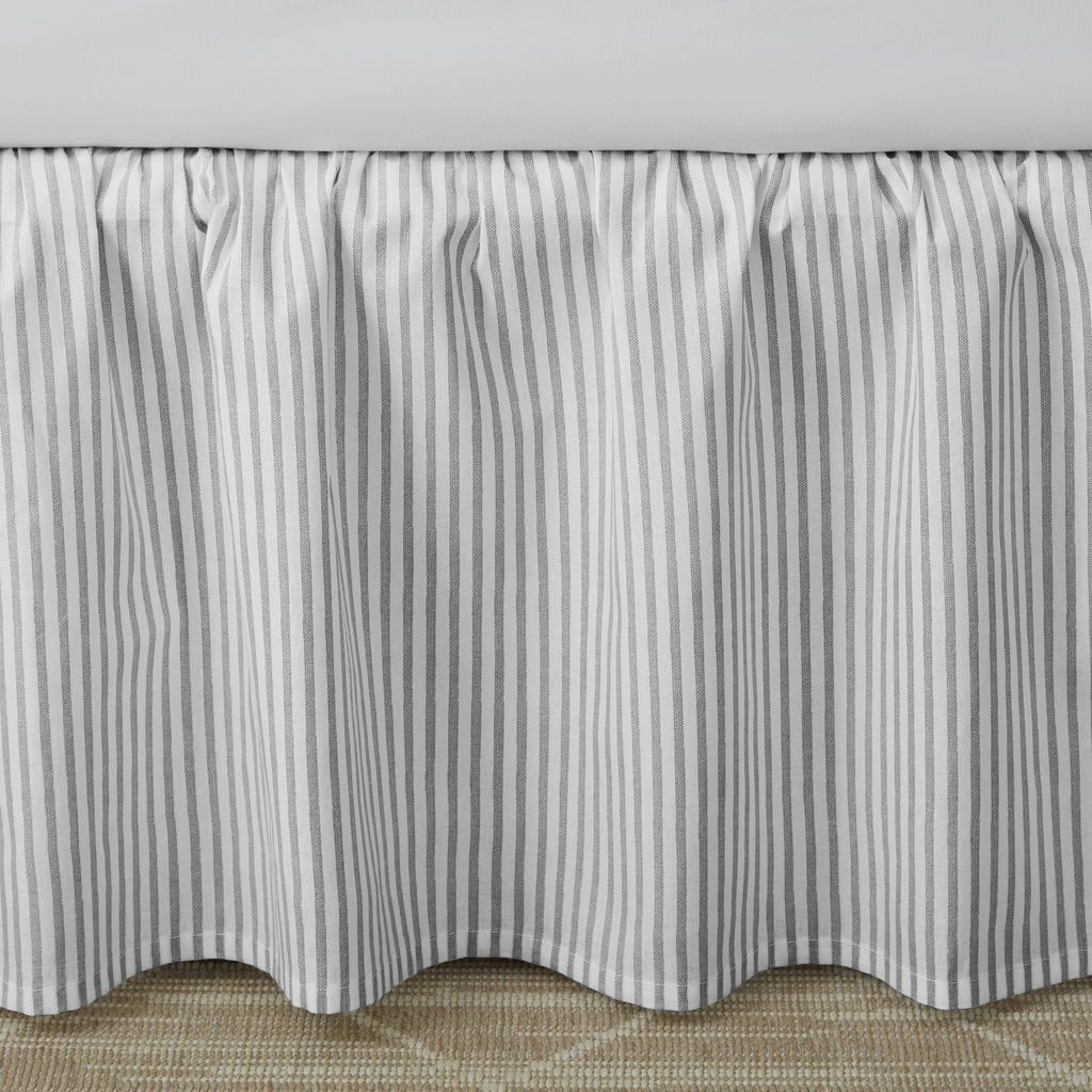 Laura Ashley Home - Cotton Ruffled Bedskirt, Lightweight & Classic Style (Ticking Stripe Grey, Queen)