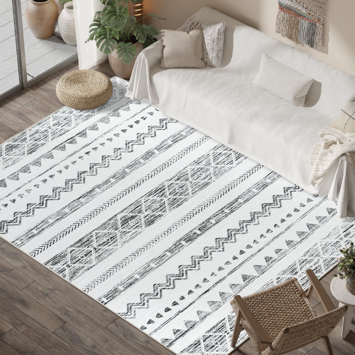 jinchan Area Rug - 6x9 Ultra-Thin Washable Rug, Moroccan Living Room Rug, Boho Rug Geometric, Non-Slip Non-Shedding Carpet for B
