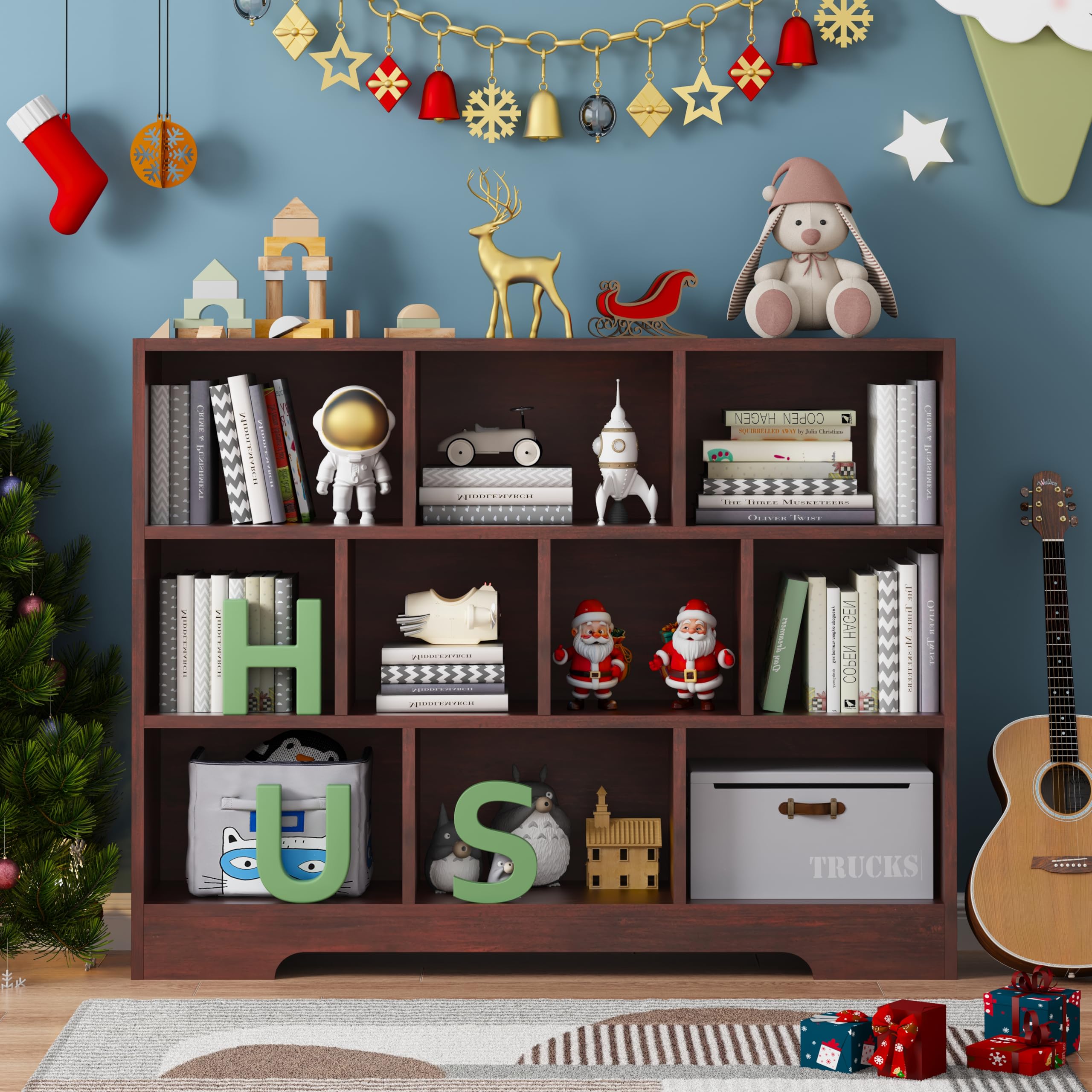 Hdddzsw Book Shelf Set Of 2, 8 Cubes Storage Organizer, 3-Tier Open Shelf Wooden Bookcase, Freestanding Cherry Bookshelf Cube Sh