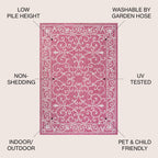 Jonathan Y Smb106J-9 Charleston Vintage Filigree Textured Weave Indoor Outdoor Area-Rug, Classic Traditional Easy-Cleaning,Bedroom,Kitchen,Backyard,Patio,Non Shedding, 9 X 12, Fuchsia/Light Gray