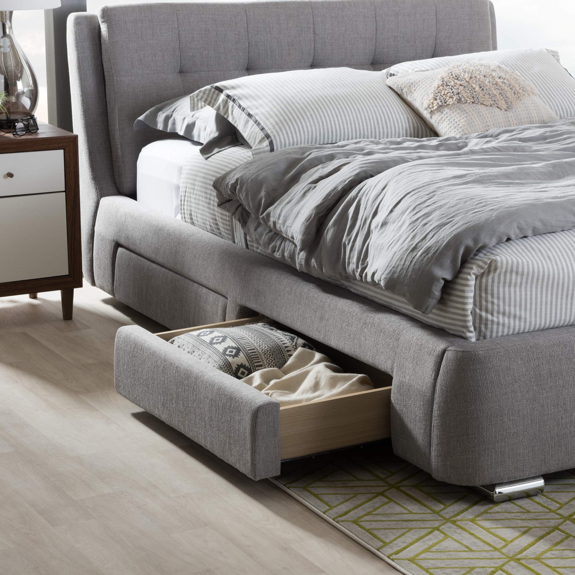 Baxton Studio Camile Modern and Contemporary Grey Fabric Upholstered 4-Drawer King Size Storage Platform Bed