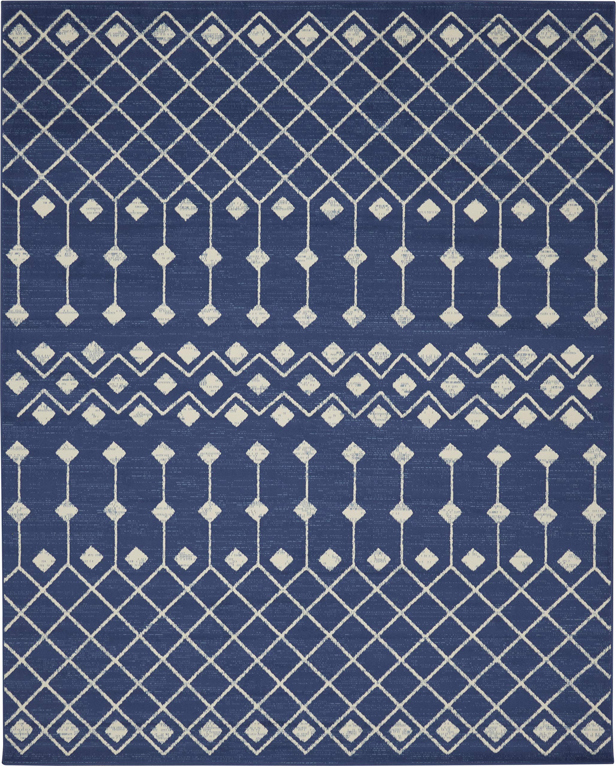 Nourison Grafix Moroccan Navy 8'6' X 12' Area Rug, Easy Cleaning, Non Shedding, Bed Room, Living Room, Dining Room, Kitchen (9X
