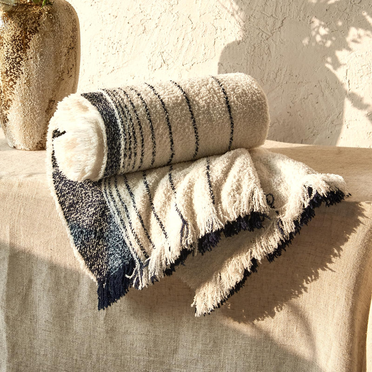 Easeon Fall Throw Blanket For Couch-Soft Boho Bed Throw Blanket,Knitted Boho Fluffy Throw Blanket,Cozy Fuzzy Blanket,Blanket&Thr
