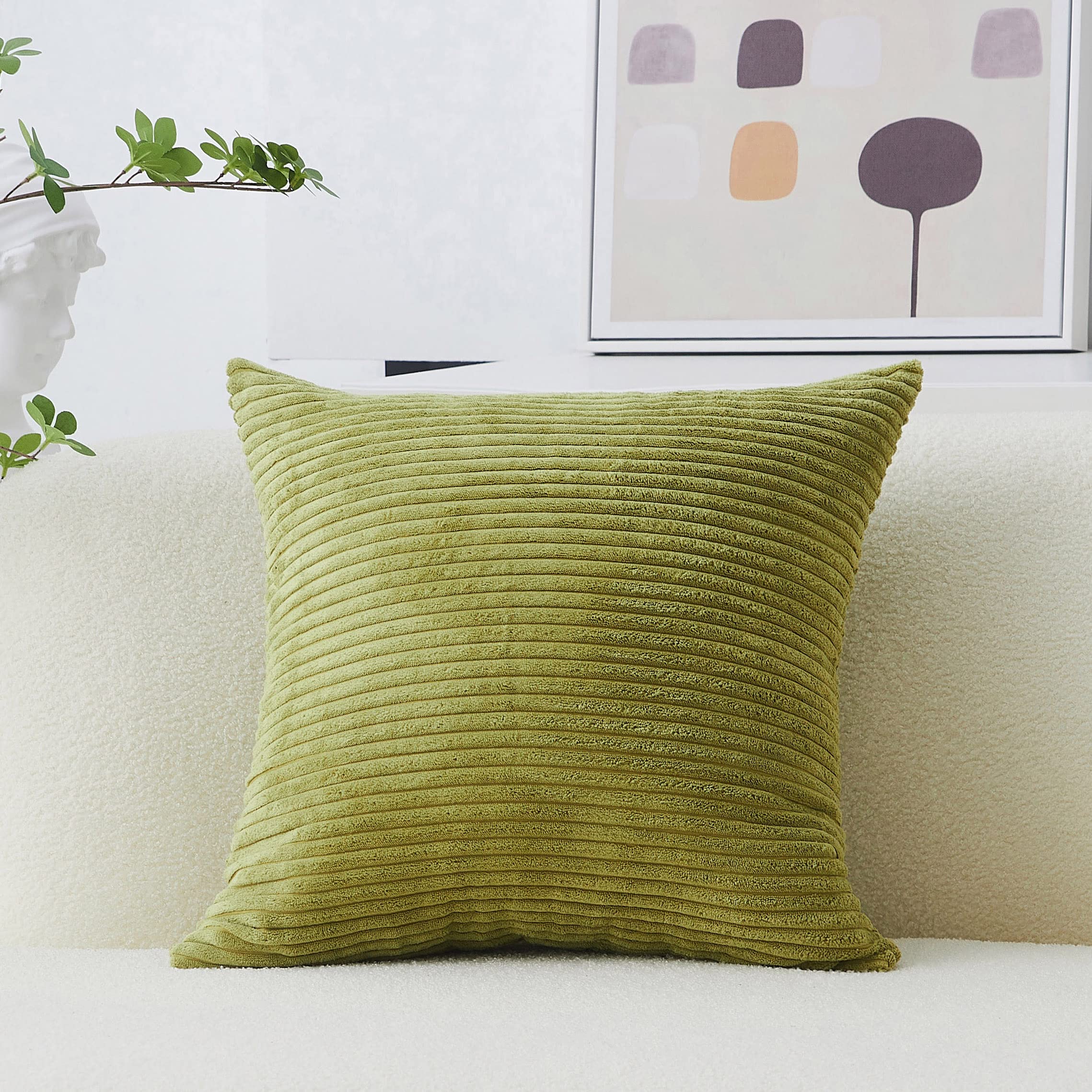 Home Brilliant Euro Pillows 26X26 Striped Textured Green Velvet Pillow Corduroy Decorative Europe Sham Summer Throw Pillow For C