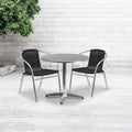 Flash Furniture Lila 31.5'' Round Aluminum Indoor-Outdoor Table Set with 2 Black Rattan Chairs