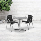 Flash Furniture Lila 31.5'' Round Aluminum Indoor-Outdoor Table Set with 2 Black Rattan Chairs
