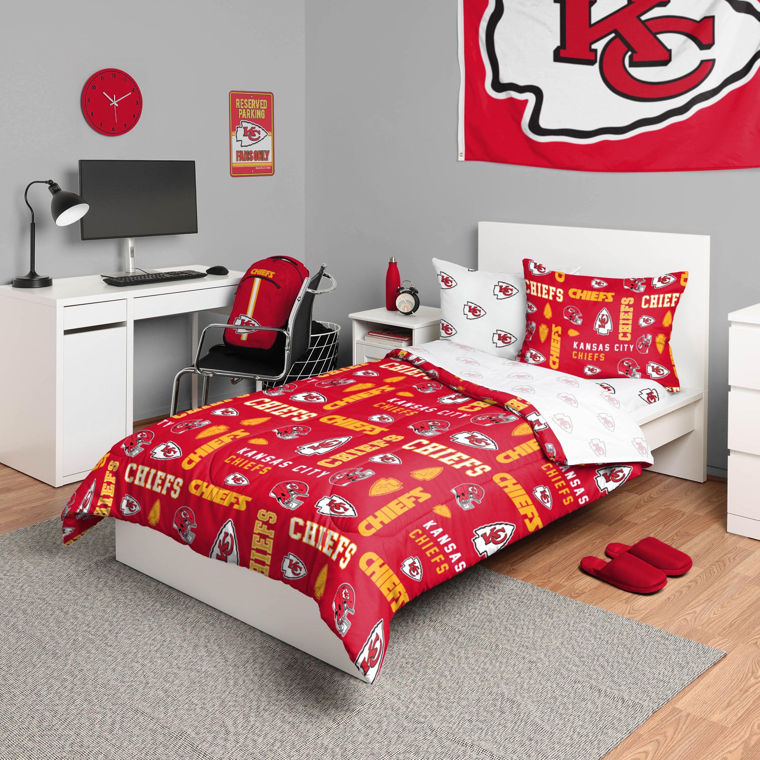 Foco Kansas City Chiefs Nfl Team Color Bed In A Bag Comforter Bedding 5 Piece Twin Set