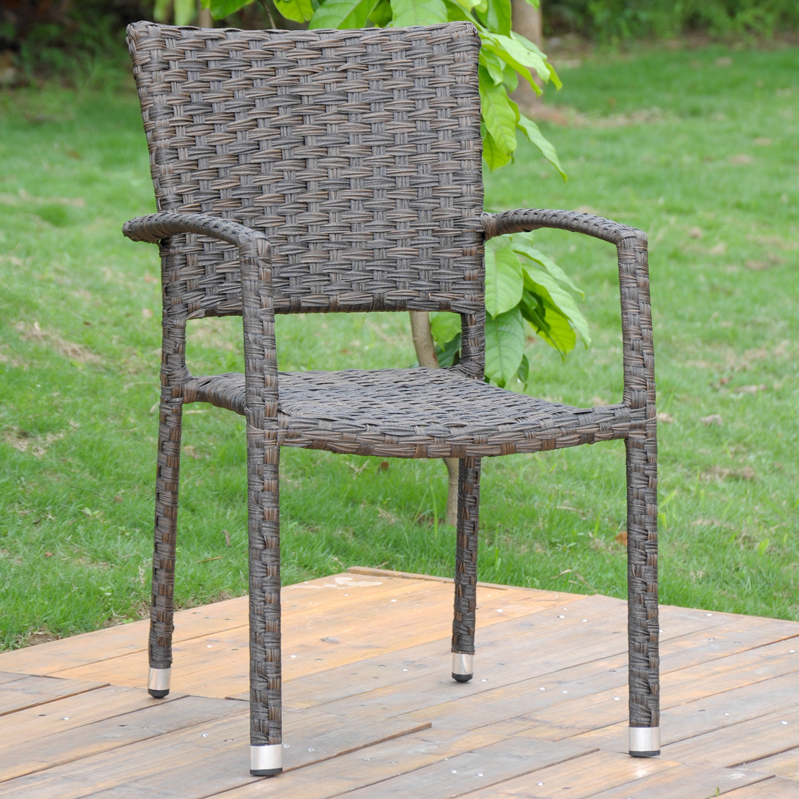 International Caravan Ibiza Resin Pandan Aluminum Square Back Dining Chair (Set Of 4) Dark Coffee