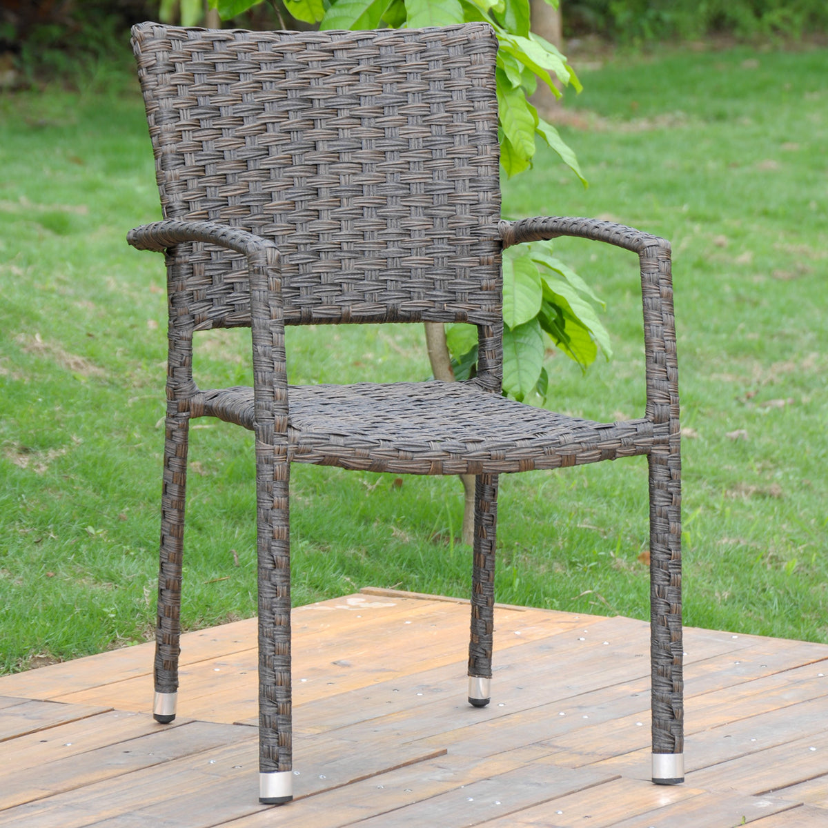 International Caravan Ibiza Resin Pandan Aluminum Square Back Dining Chair (Set Of 2) Dark Coffee