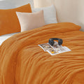 Chixpace Fluffy Twin Comforter Set - Furry Burnt Orange Leaves Pattern Faux Fur Bed Set, Winter Ultra Soft Fuzzy Comfort Set, Ve