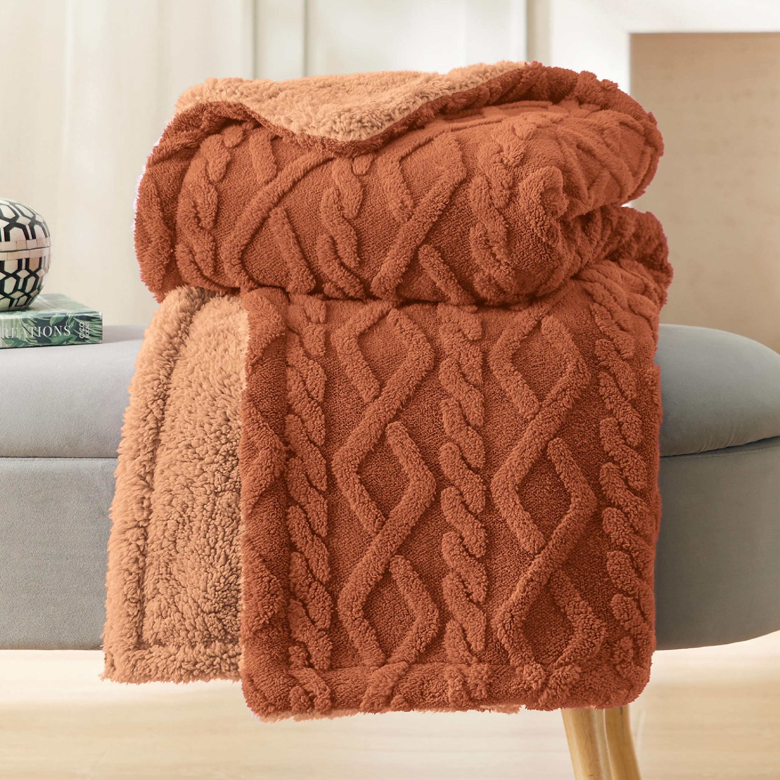 Bedsure Sherpa Blanket Twin Size - Twin Blanket Fuzzy Soft Cozy Throw For Couch, Fleece Thick Warm Blanket For Winter, Orange Fa