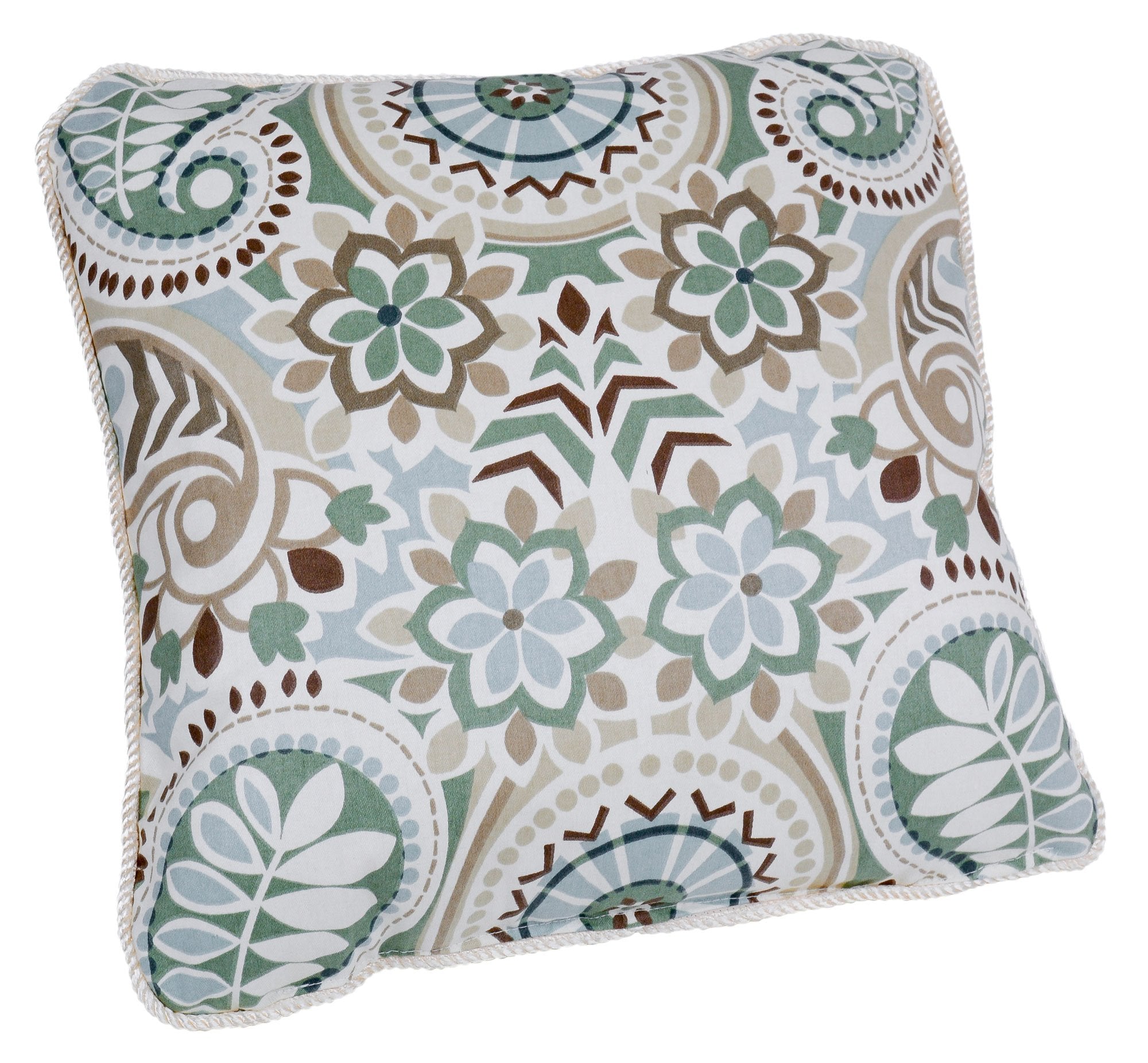 Ellis Curtain Paisley Prism Jacobean Floral Print Toss Pillow, 17 by 17-Inch, Latte
